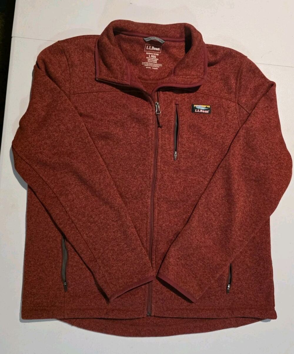 L L Bean Men’s Sweater Fleece Zip Up Slightly Fitted Large Redish Orange 504938